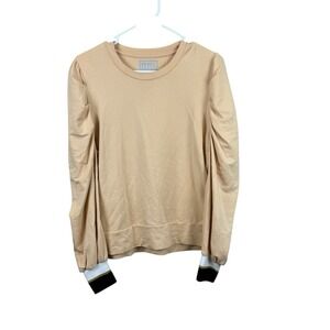 Emily McCarthy Womens Day Pullover Crew Neck Puff Sleeve Almond Buff‎ Size Small